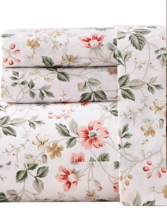 Laura Ashley Other - Laura Ashley ~ FULL ~ Meadow Floral Beige 4 Pc Sheet Set ~ 100% Cotton Percale